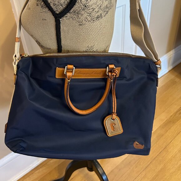 Dooney & Bourke Florentine Vachetta Nylon leather Trim Handbag Satchel Navy - Picture 2 of 15